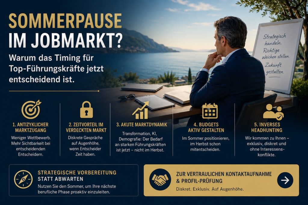 Sommerpause im Jobmarkt – Inverses Headhunting Strategische Vorbereitung im verdeckten Stellenmarkt für Top-Führungskräfte im Sommer mit inversem Headhunting
